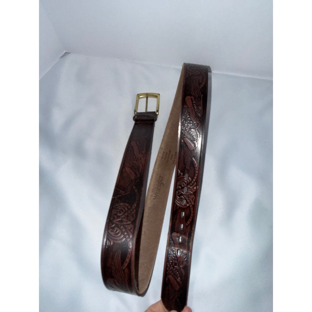 Wrangler Mens Brown Leather Western Eagle Floral Embossed Belt 44 3W06152